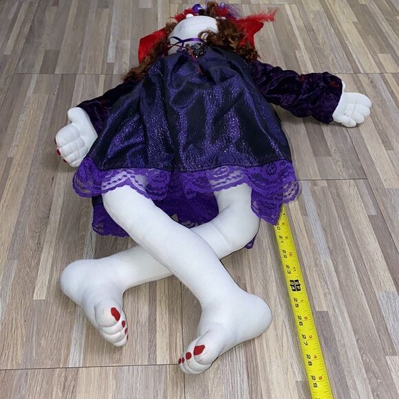 Red Hat Society Doll purple dress red fancy hat with feather farmhouse vintage - Picture 4 of 7